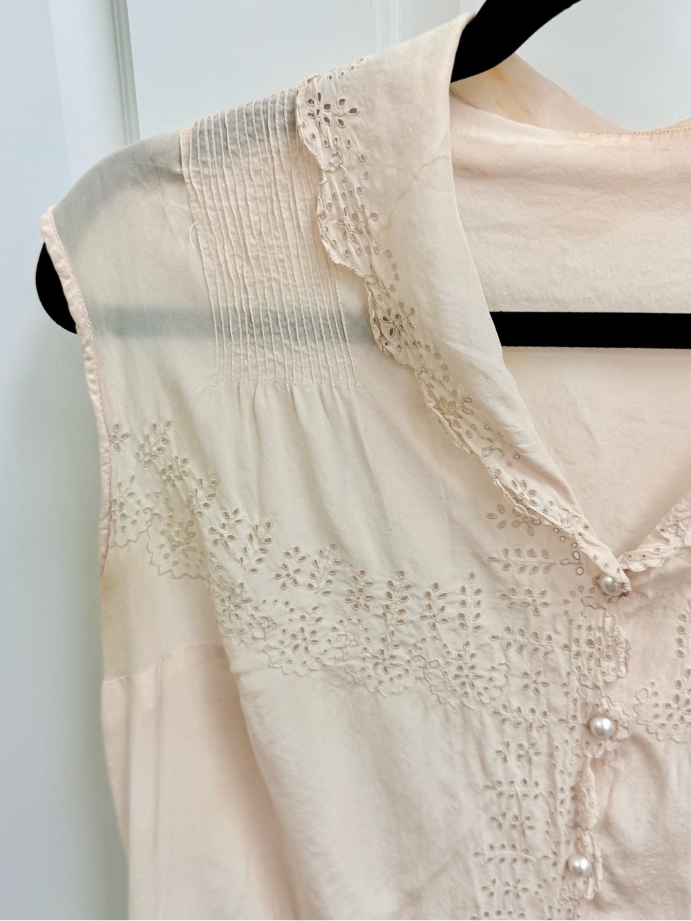 1940’s Vintage Cream Eyelet Lace Sleeveless Blouse Cottagecore Romantic - S - Picture 5 of 15